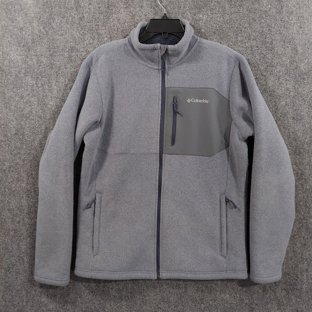 Columbia Fleece Jacket Mens Small Gray Full Zip Chest Pocket Hiking Outdoor